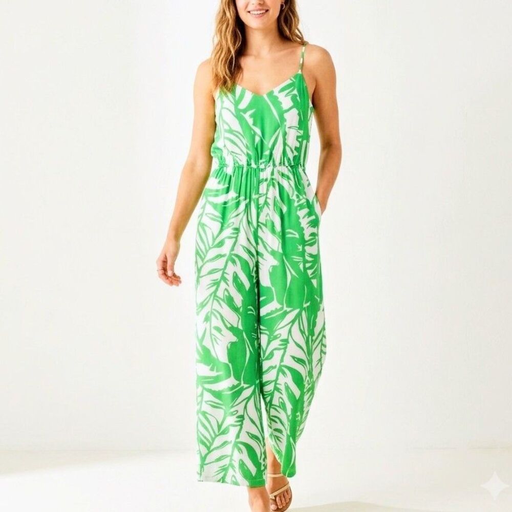 LILLY PULITZER for Target Jumpsuit Leaf-Print Satin Boom Boom Collection Women M